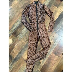Good American Reversible Jumpsuit Leopard Print Long Sleeve Scuba Size 1 Small